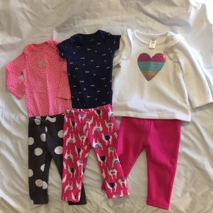 3 pairs fleece lined pants, 2 onesies & sweatshirt